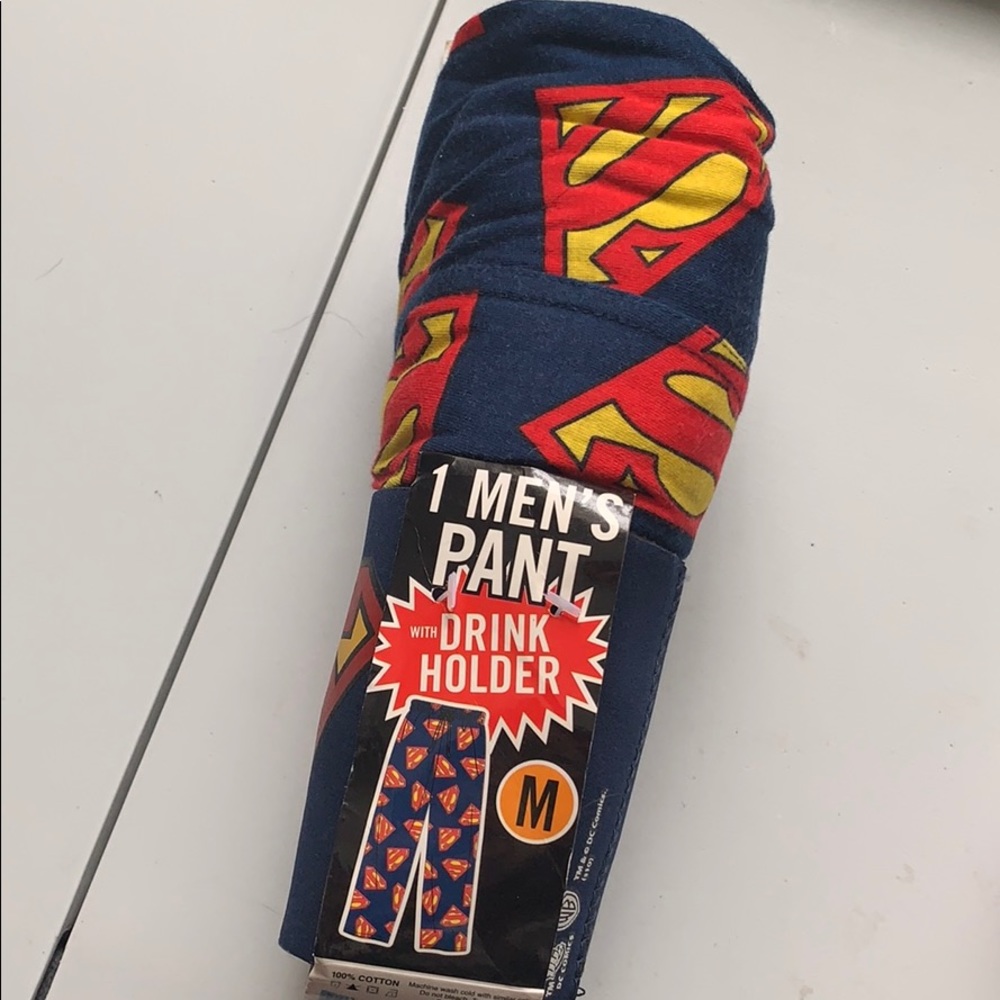 Superman pjs and koozie